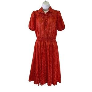 BOGO Young Edwardian By Arpeja Dress Red White Polka Dot Flare Collar Button